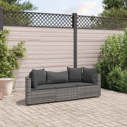 3 Pcs conjunto sofás de jardim c/ almofadões vime PE cinzento