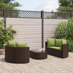 5 Pcs conjunto sofás p/ jardim c/ almofadões vime PE castanho