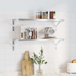 Prateleiras de parede 2 pcs 75x23,5 cm aço inoxidável prateado