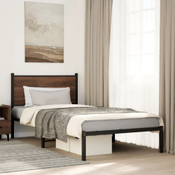 Estrutura de cama sem colchão 100x200cm metal carvalho castanho