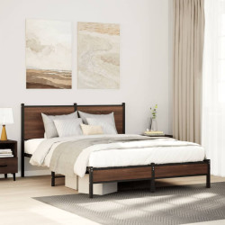 Estrutura de cama sem colchão 137x190cm metal carvalho castanho