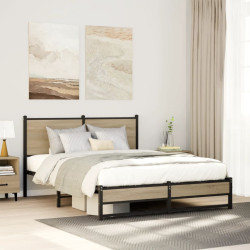 Estrutura de cama sem colchão 137x190 cm metal carvalho sonoma
