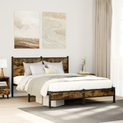 Estrutura de cama sem colchão 137x190 cm metal carvalho fumado