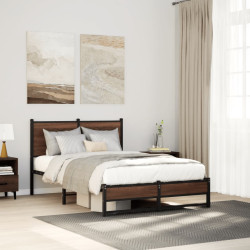Estrutura de cama sem colchão 120x190cm metal carvalho castanho