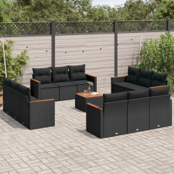 13 Pcs conjunto de sofás de jardim com almofadões vime PE preto