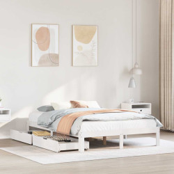Estrutura de cama c/ gavetas 140x200 cm pinho maciço branco