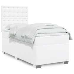 Cama com molas/colchão 100x200 cm couro artificial branco