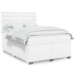 Cama com molas/colchão 140x190 cm couro artificial branco