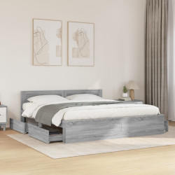 Estrutura de cama c/ cabeceira derivados madeira cinza sonoma