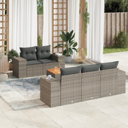 6 Pcs conjunto sofás de jardim com almofadões vime cinzento