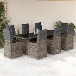 9 Pcs conjunto bistrô de jardim c/ almofadões vime PE cinzento