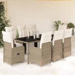 9 Pcs conjunto bistrô de jardim c/ almofadões vime PE castanho