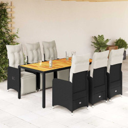 7 Pcs conjunto de bistrô p/ jardim c/ almofadões vime PE preto