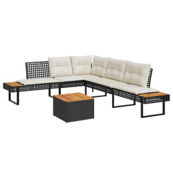 2 Pcs conj. sofás de jardim c/ almofadões vime PE/acácia preto