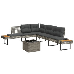 2 Pcs conj. sofás p/ jardim c/ almofadões vime PE e vidro cinza