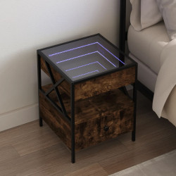 Mesa de cabeceira c/ LED infinity 40x40x51 cm carvalho fumado