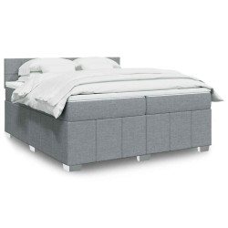 Cama com molas/colchão 200x200 cm tecido cinza-claro