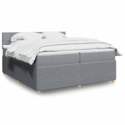 Cama com molas/colchão 200x200 cm tecido cinza-claro