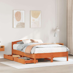 Cama sem colchão 150x200 cm madeira pinho maciça castanho-mel