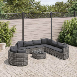 10 Pcs conjunto sofás de jardim c/ almofadões vime PE cinzento