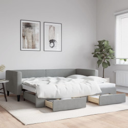 Sofá-cama c/ gavetão e gavetas 100x190 cm tecido cinzento-claro
