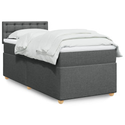 Cama box spring com colchão solteiro tecido cinzento-escuro