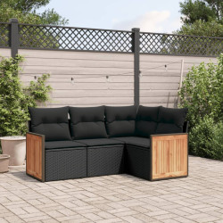 4 Pcs conjunto de sofás para jardim c/ almofadões vime PE preto