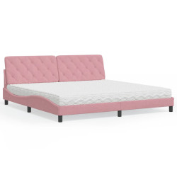 Cama com colchão 200x200 cm veludo rosa