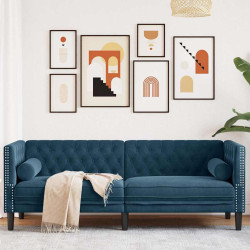 Sofá chesterfield com rolos 3 lugares veludo preto