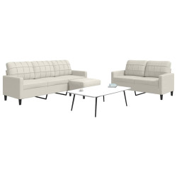 3 Pcs conjunto de sofás com almofadões veludo cor creme
