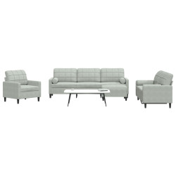 4 Pcs conjunto sofás com almofadões e rolos veludo cinza-claro