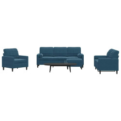 4 Pcs conjunto de sofás com almofadões e rolos veludo azul