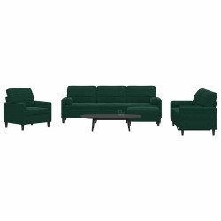4 Pcs conjunto sofás com almofadões e rolos veludo verde-escuro