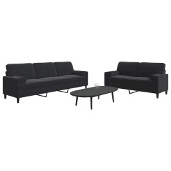 2 Pcs conjunto de sofás com almofadões e rolos veludo preto