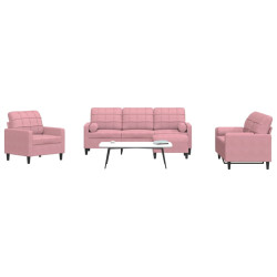 4 Pcs conjunto de sofás com almofadões e rolos veludo rosa