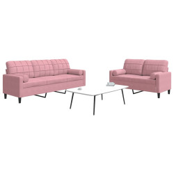2 Pcs conjunto de sofás com almofadões e rolos veludo rosa
