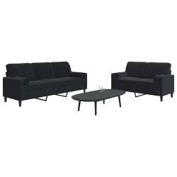 2 Pcs conjunto de sofás com almofadões e rolos veludo preto