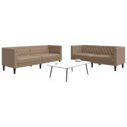 2 Pcs conj. de sofás chesterfield couro artificial cappuccino