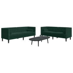 2 Pcs conj. de sofás chesterfield com rolos veludo verde-escuro