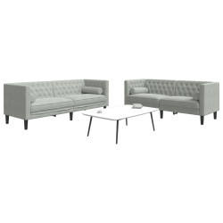 2 Pcs conj. de sofás chesterfield com rolos veludo cinza-claro