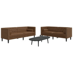 2 Pcs conj. sofás chesterfield c/ rolos camurça artif. castanho