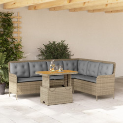 2 Pcs conjunto de sofás p/ jardim com almofadões vime PE bege