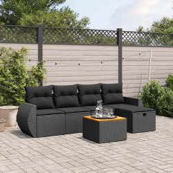 6 Pcs conjunto sofás de jardim c/ almofadões vime PE preto