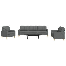 3 Pcs conjunto de sofás tecido cinzento-escuro