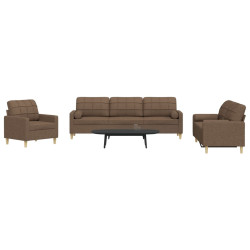 3Pcs conjunto de sofás c/ almofadas decorativas tecido castanho