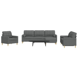 4Pcs conjunto sofás c/ almofadões/apoio pés tecido cinza-escuro