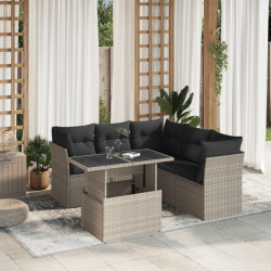 6 Pcs conj. sofás jardim com almofadões vime PE cinzento-claro