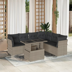 7 Pcs conj. sofás jardim com almofadões vime PE cinzento-claro