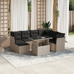 8 Pcs conj. sofás jardim c/ almofadões vime PE cinzento-claro