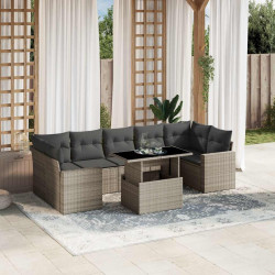 8 Pcs conj. sofás jardim c/ almofadões vime PE cinzento-claro